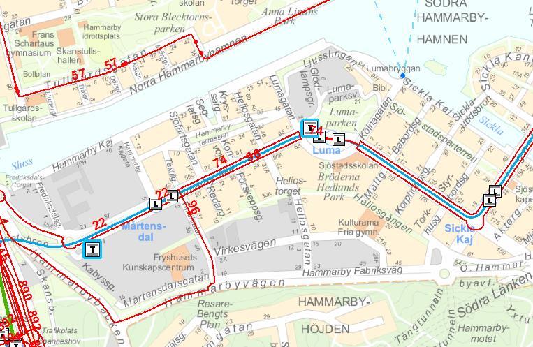 Figur 12. Nya tunnelbanestationer och nuvarande kollektivtrafik. 4.5 