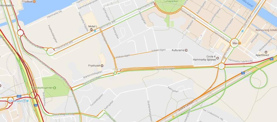 cykelnätet med ett huvudstråk och ett pendlingsstråk. Trafiknätet för gående varierar från att ske i blandtrafik till gångbanor.