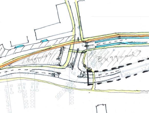 Hastighetssäkrade åtgärder för att få genomfartstrafik att välja Heliosgatan och inte på Virkesvägen förbi kulturskolan.