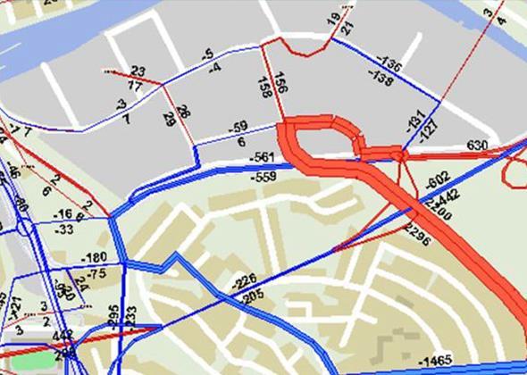 Hammarby skogsväg som en ny gatukoppling mellan Hammarbyvägen och Finn Malmgrens väg via Heliosgatan och Virkesvägen. Denna prognos används som grund för omfördelningar av trafik i alternativen.