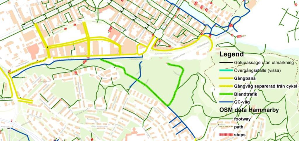 4.2 VÄGNÄT GÅNGTRAFIK Inom området finns ett nät av gångbanor, gångvägar, trappor, gång- och cykelvägar/vägar, vilka illustreras i Figur 3.