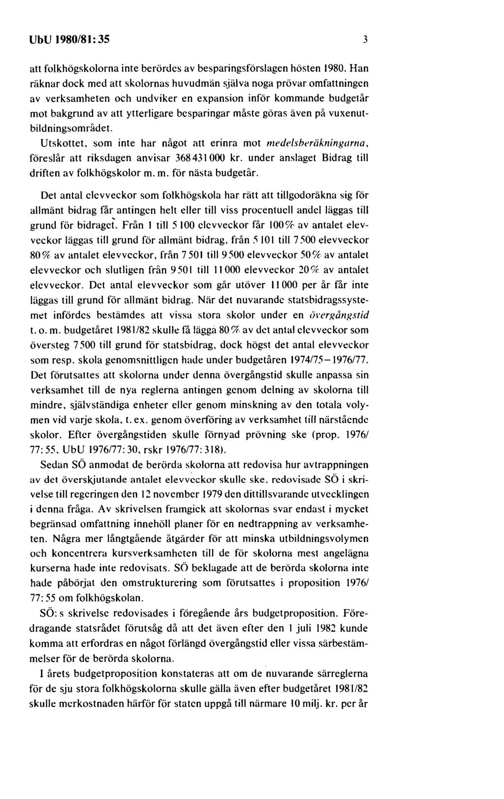 UbU 1980/81:35 3 att folkhögskolorna inte berördes av besparingsförslagen hösten 1980.