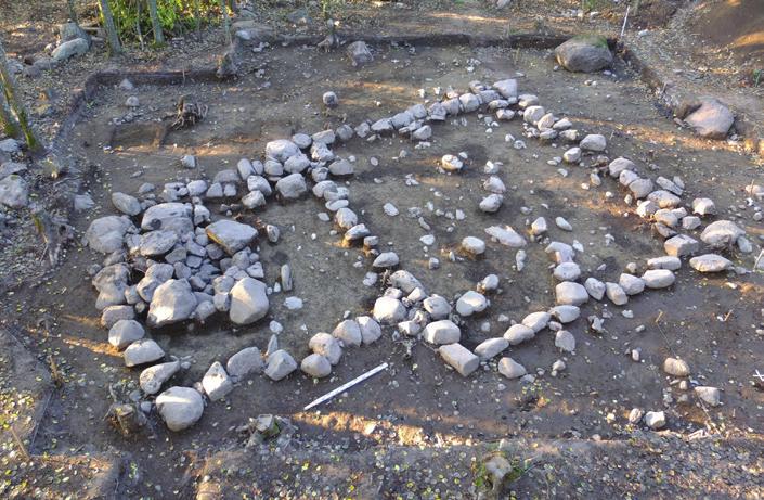 Fig. 2. Den framgrävda och totalundersökta kyrkogrunden i Ravattula, S:t Karins sn, Egentliga Finland under sommaren 2014. Bild från norr mot söder.