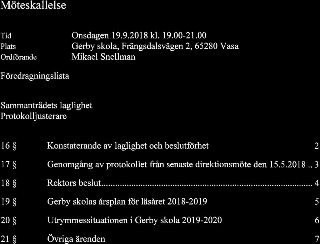 Möteskallelse Tid Plats Ordftirande Onsdagen kl. 19.00-21.