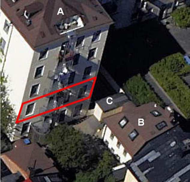 SID 10 (14) Flygfoto som visar flygelbyggnaden (A) och det berörda gårdshuset (B).