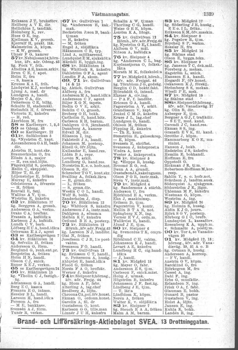 Eriksson J. T,. bruksförv. Hellberg A V E, dir. Hellichius l, tandläk. Holmberg K, rev. Huss G E, ing. Kjel!man K V, grossh. Kjerrulf H, prakt. läk. Malmström A, köpm. - K W, grossh.