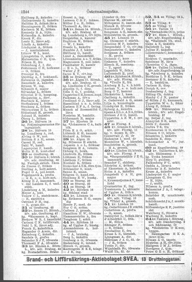 1344 Hallberg R, ~nkefru Hallencreutz E, änkefru Hallden B,.folksk.lär:a Henningsson H, fröken Karlsson ]',1K, fröken Kennedy R A, löjtn. Kolmodin A, änkefru Krook F, dir. Leatz E, lärov.adj.