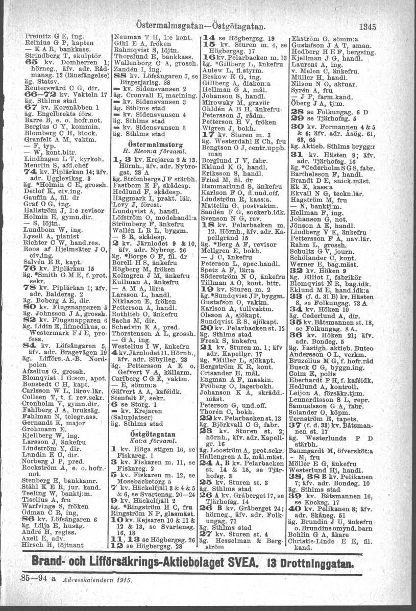 Preinitz G E, ing. Berntus G P, kapten - K A R, bankkass. Strindberg T, skulptör 65 kv. Domherren 1; hörneg., äfv. adr, Bådmansg. 12 (länsfängelse) äg. Statsv. Reuterswärd C G, dir. 66-72 kv.