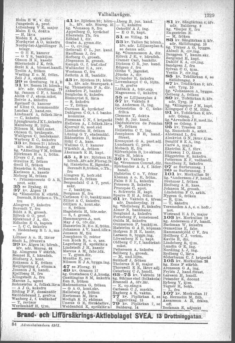 Holm E W, v. dir. Jungstedt A, prof: Lilienberg V E, major Malm E G, dokt:a :- H, lär.a Moden K A,.pastor Nordqvist A O, änkefru Nor!lqvist-Ajgeldinger B, telegr. - G H E, kamrer - G Y S, banktj:m.