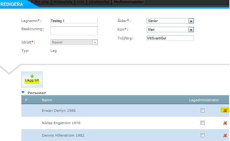 Redigera befintligt lag (grupp) Om ni föregående säsong redan licenserat lag så behöver ni bara redigera det redan skapade laget. Du kan enkelt lägga till och ta bort personer i laget enligt nedan. 1.