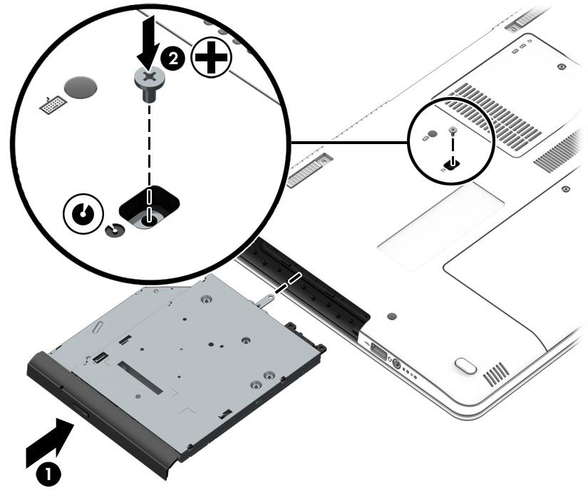 2. Skruva åt skruven i uppgraderingsfacket (2). 3. Sätt i batteriet (se Sätta i eller ta ut batteriet på sidan 37). 4.