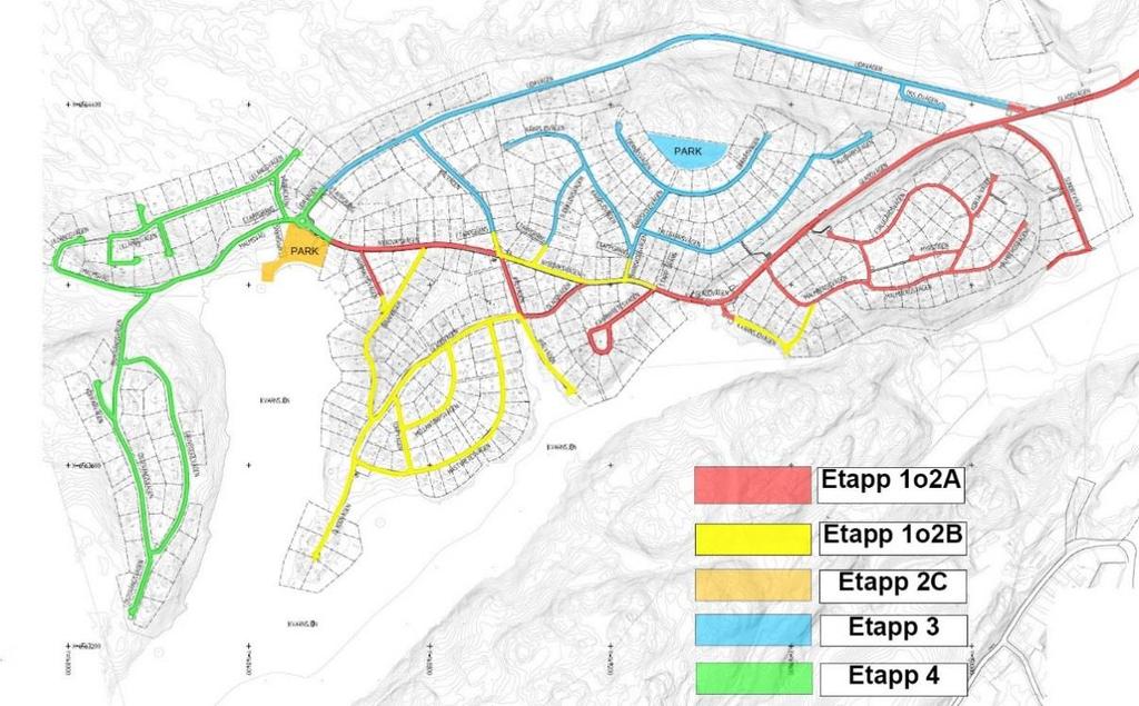 justerar vi också marken runt telestationen och påbörjar byggnationen av en stödmur vid Gladövägen. Status vatten och avlopp: Vatten- och avloppsnätet är färdigställt för majoriteten av etapp 1o2A.