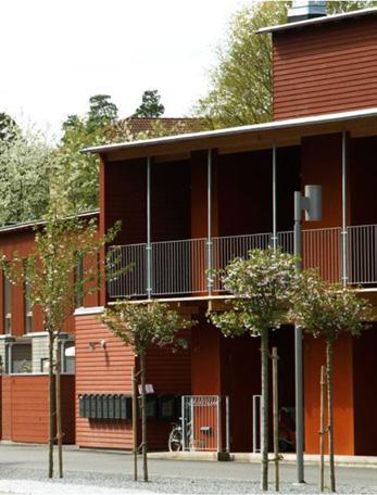 De lägre flerbostadshusen ges träfasader. Längst i norr föreslås den röda kulören återkomma.