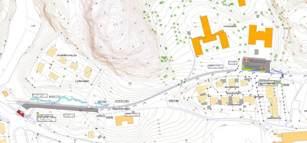 2 Gång- och cykelkoppling till planområdet En gemensam gång- och cykelbana föreslås anläggas på norra sidan av Äsperödsvägen, mellan Sigelhultsvägen och det nya detaljplaneområdet, där det i