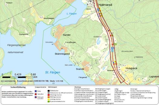 Figur 3 Översiktskarta olycksstatistik. 2.3 Kollektivtrafik Vid de tre anslutningsvägarna till väg 180 finns, från norr till söder, busshållplatserna Hjälmared södra, Golfbanan och Hulabäck.