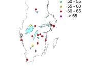 Beräknade halter av maximalt glidande 8-timmars- medelvärde ruralt (april-september), för perioden 1999-2003 (kartor visas endast för 2002 och 2003).