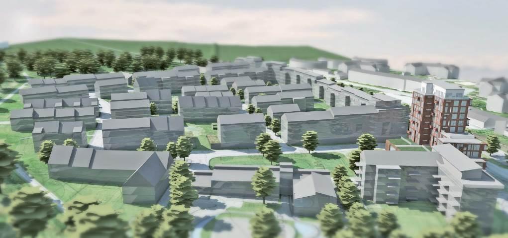 Vy från väster Vy från öster Kungsängsvägen utformas för kontrollerat körbeteende med trädplanteringar på ömse sidor och angöringsfickor mor bostadshusen.