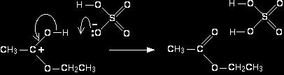 Steg 6: En proton lossnar och syran återbildas: Det posi'va kolet drar åt sig elektroner från syret och det leder 'll ap bindningselektronerna mellan syret och vätet också förskjuts bort från