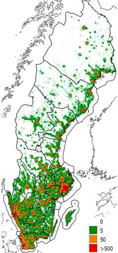 Material och metoder Den undersökta populationen Sverige består av 21 län, där majoriteten av befolkningen bor i söder (Figur 2). I den här studien har hela Sveriges befolkning undersökts.