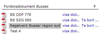 Markera ett eller flera fordon som ska kopplas till dokumentet.