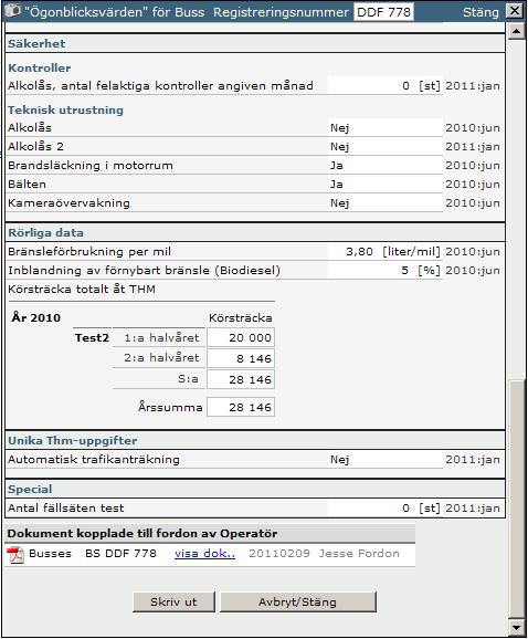 Fordonsdata I fordonsdatavyn framgår det för varje specifikt fordon om och vilka dokument som