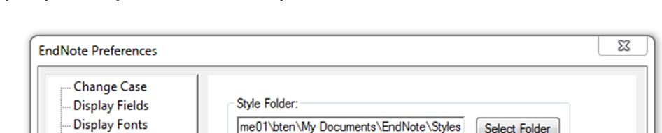 Skapa först en undermapp i din EndNote-mapp i hemkatalogen med namnet Styles eller Stilar.