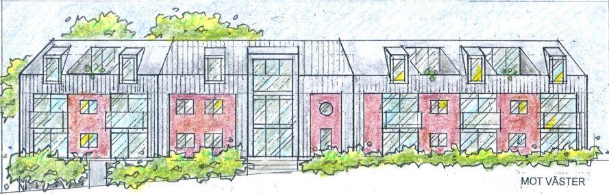 Illustration över föreslagen bebyggelse där två våningsplan med ett tredje halvplan redovisas. Tillgänglighet och service Förslaget innebär inga förändringar eller någon påverkan.