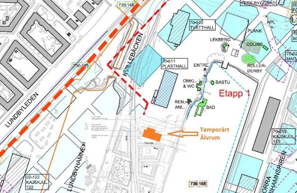 Figur 2. Förslag på placering av temporärt Älvrum på Kvillepiren, Frihamnen.