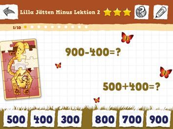 Bild 14. IQ Safari Math, Mabozo AB, 2014. IQ Safari Math inkluderar även uppgifter där spelaren ska använda sig av den centrala metoden algoritmer för att räkna ut summan eller differensen.