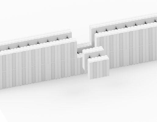 Med undantag där blocken är anpassade i längd. 05 Fig. 05: Kapa blocken med värmekniv/glödtråd alternativt sticksåg/fogsvans. Systemet är baserat på 50 mm moduler.