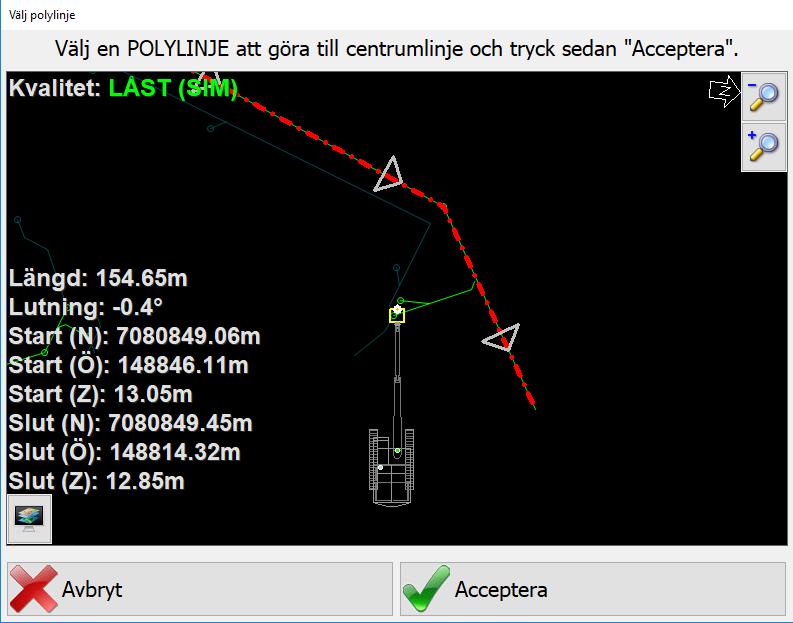 För att välja en befintlig linje som vi laddat in under planvyfiler så trycker vi på knappen Följ 3D polylinje.