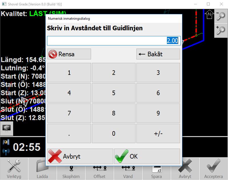 Klicka på linjen som vi vill använda som referens. Här ser vi även information om linjen, tex om den är höjdsatt.