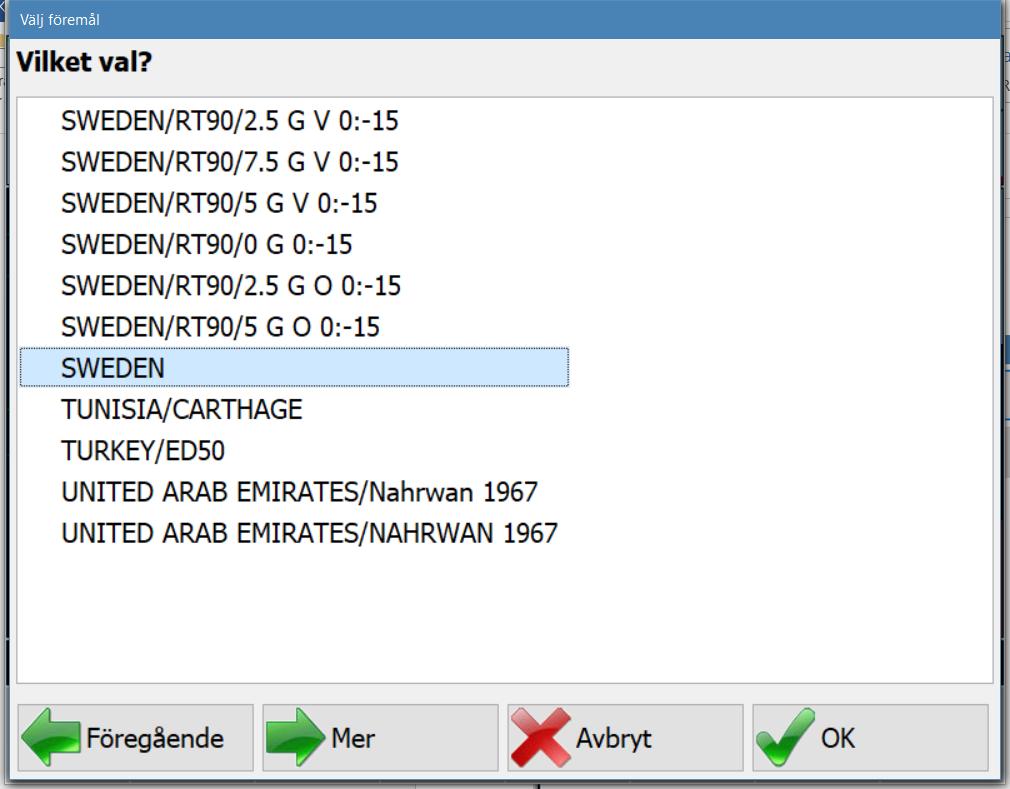 För att välja fördefinierat väljer vi först grupp av koordinatsystem. Tryck på den knappen.