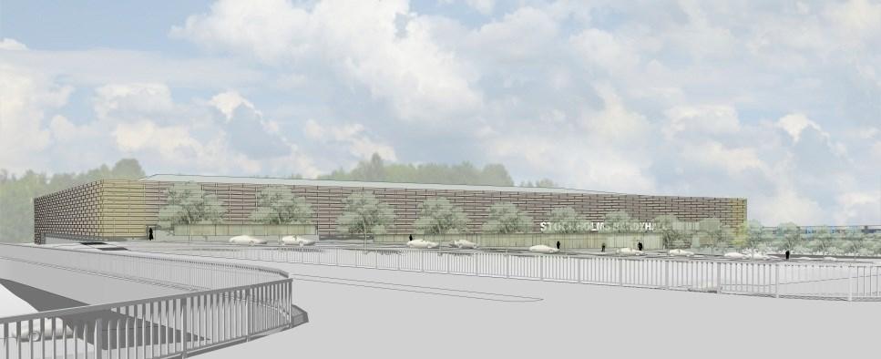 Sida 7 (10) Hallen planeras med en storlek på 125 x 80 meter, varav 112 x 70 meter ska utgöras av konstfryst ispist med en inre fri takhöjd om minst 12 meter, exklusive utrymmen för drift-, service