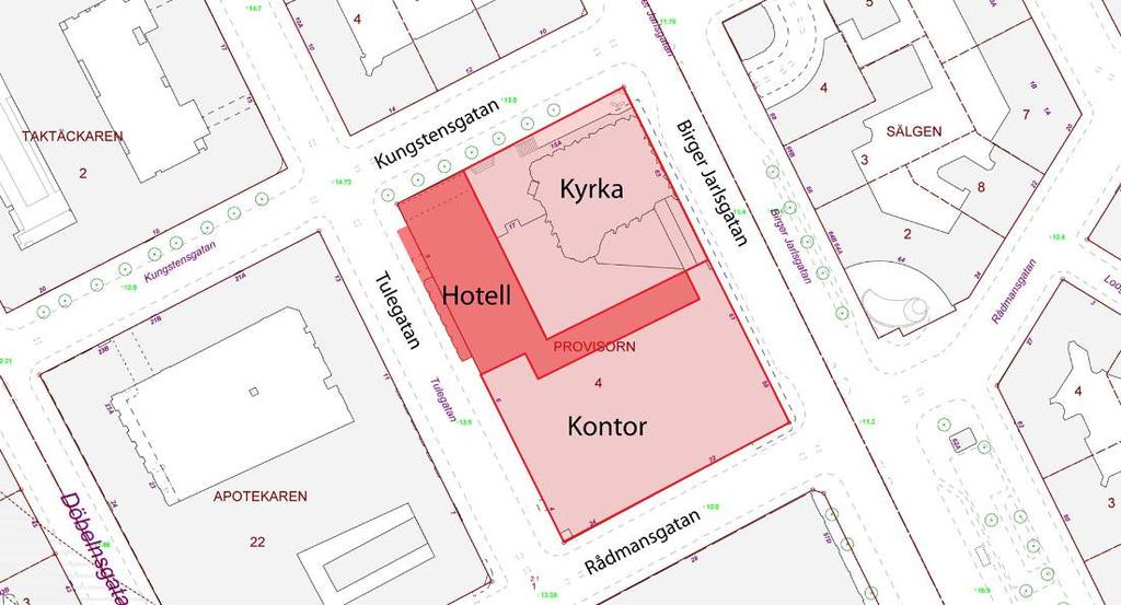 SID 3 (6) Nuvarande förhållanden Kv Provisorn ligger inom stadsdelen Vasastaden. Befintlig bebyggelse uppfördes åren 1970 till 1974 och ritades av Fröléns Arkitektkontor AB.