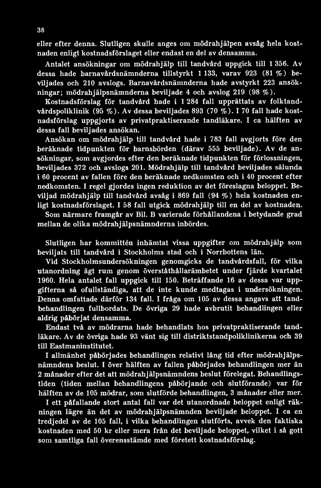Ansökan om mödrahjälp till tandvård hade i 783 fall avgjorts före den beräknade tidpunkten för barnsbörden (därav 555 beviljade).