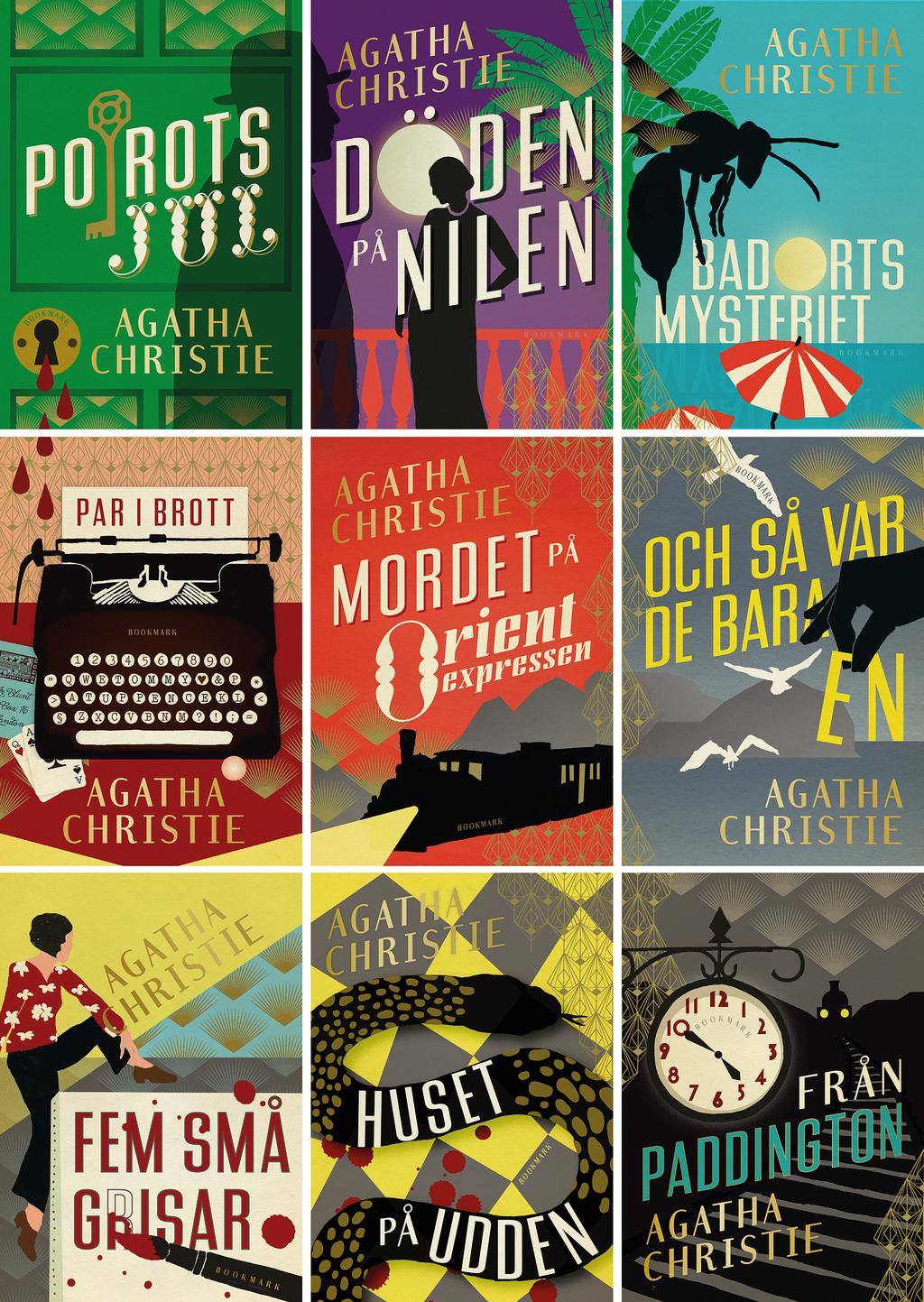 Agatha Christie 125-årsjubileum I Bookmark Förlags jubileumsserie har följande titlar utgivits i nyöversättning: Mordet på