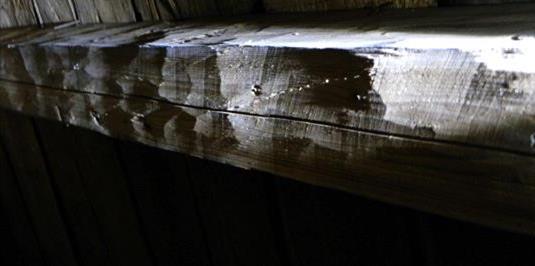 Remstyckena är fyrkantshuggna furubjälkar i 9 10,5 (225/275 mm) bearbetade med s k sprätthuggningsteknik.
