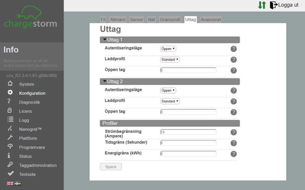 Installationsmanual Chargestorm Connected Sida 9 6.3 Strömgräns Från det lokala webbgränssnittet konfigureras max laddström (ifall den ska vara lägre än vad laddstationen är byggd för).