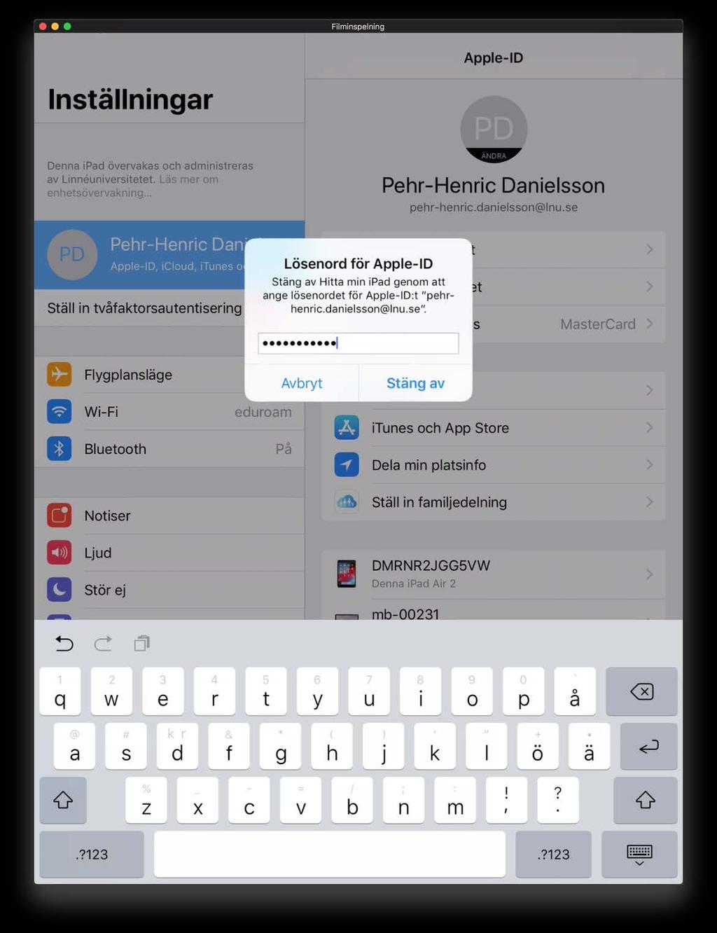 4. OBS! Om du endast loggat in med ditt Apple-ID för att ladda ner en app, loggas du ut direkt och då är du klar med detta steg. Men om du aktiverat icloud behöver du göra nästkommande moment också.