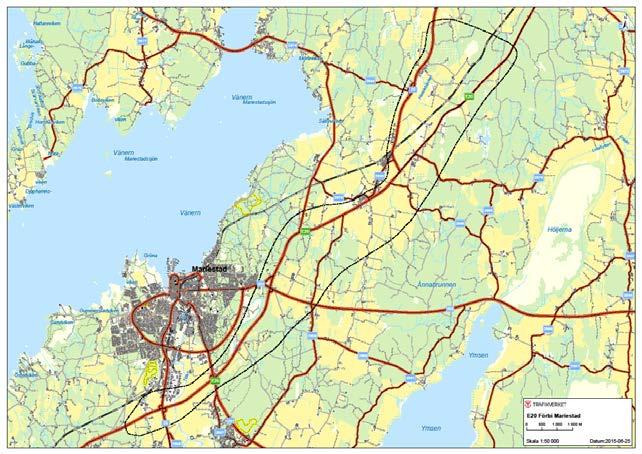 Förbi Mariestad, 16 km Projektledare: Marie Söderlid Projektet avser utbyggnad av 2+2 väg i delvis ny och delvis befintlig sträckning Norr om väg 202 kommer ny E20 gå i ny sträckning söder om