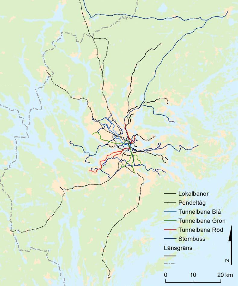 20(61) Figur 4. Stomtrafikens radiella struktur. Enligt stomnätsplanen ska stomnätet utvecklas genom att utveckla trafikeringen och höja standarden i stombusstrafiken.
