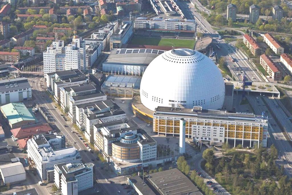 3 (9) S-Dp 2009-09318-54 Befintlig bebyggelse Globenområdets stadsbild domineras av den centralt placerade sfäriska Globenarenan med en totalhöjd på 129 meter över stadens nollplan.