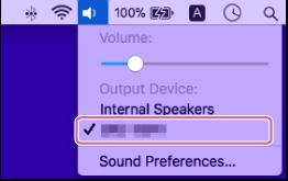5 Klicka på högtalarikonen längst upp till höger på skärmen och välj [] från [Output Device]. Du kan spela upp musik med mera från datorn. Tips Proceduren som förklaras ovan är endast för vägledning.
