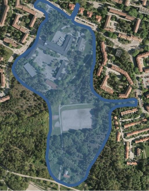 Sida 5 (15) Ortofoto med preliminär geografisk omfattning i blått. Projektet Bergholmsbacken utpekas i områdesprogrammet som en lämplig första utbyggnadsetapp.