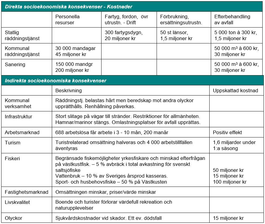 Responskostnad: 300 miljoner Indirekta socioekonomiska