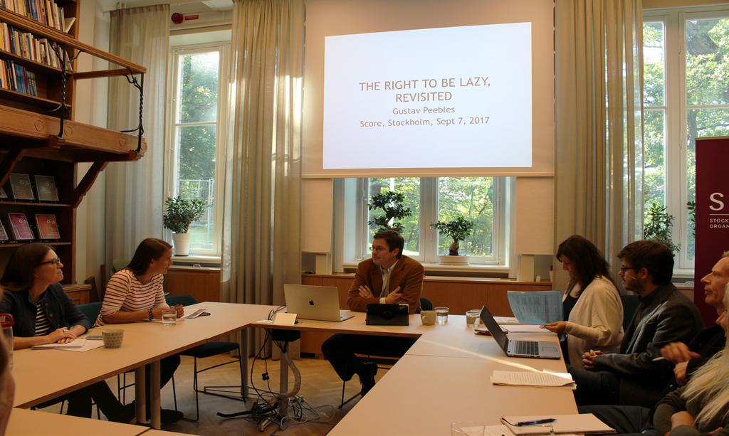 Gustav Peebles höll seminariet The Right to be Lazy,