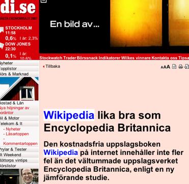 Referenser, källor och källkritik Mediabomb våren 2005: Wikipedia lika bra som Encyklopedia
