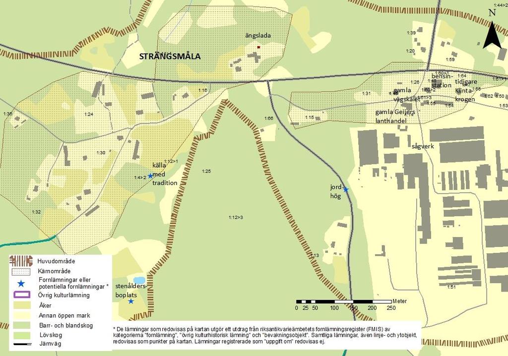 Ett kärnområde i byn och ett vid vägkorsningarna. Kärnområde Strängsmåla vägkorsning och sågverk Platsen för den historiska vägkorsningen finns ännu kvar framför f.d. Geijers lanthandel.