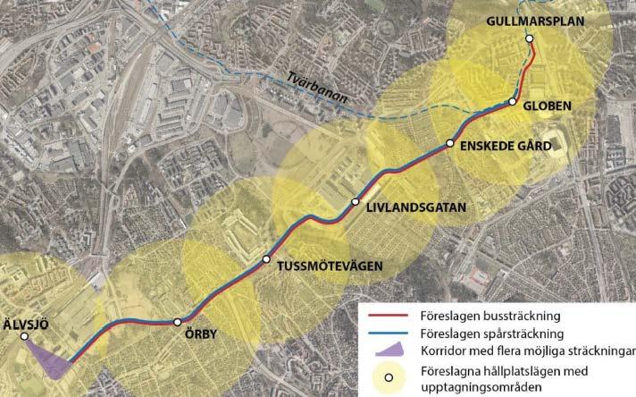 (gult) Figur 10: I den tidigare behovsanalysen föreslagna spår- och